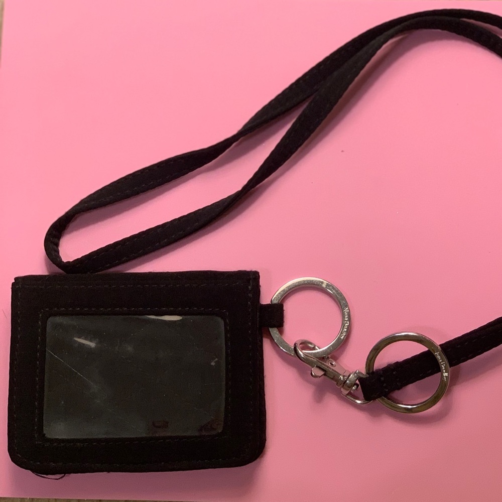 Vera Bradley Campus Double ID & Lanyard in Microfiber Black